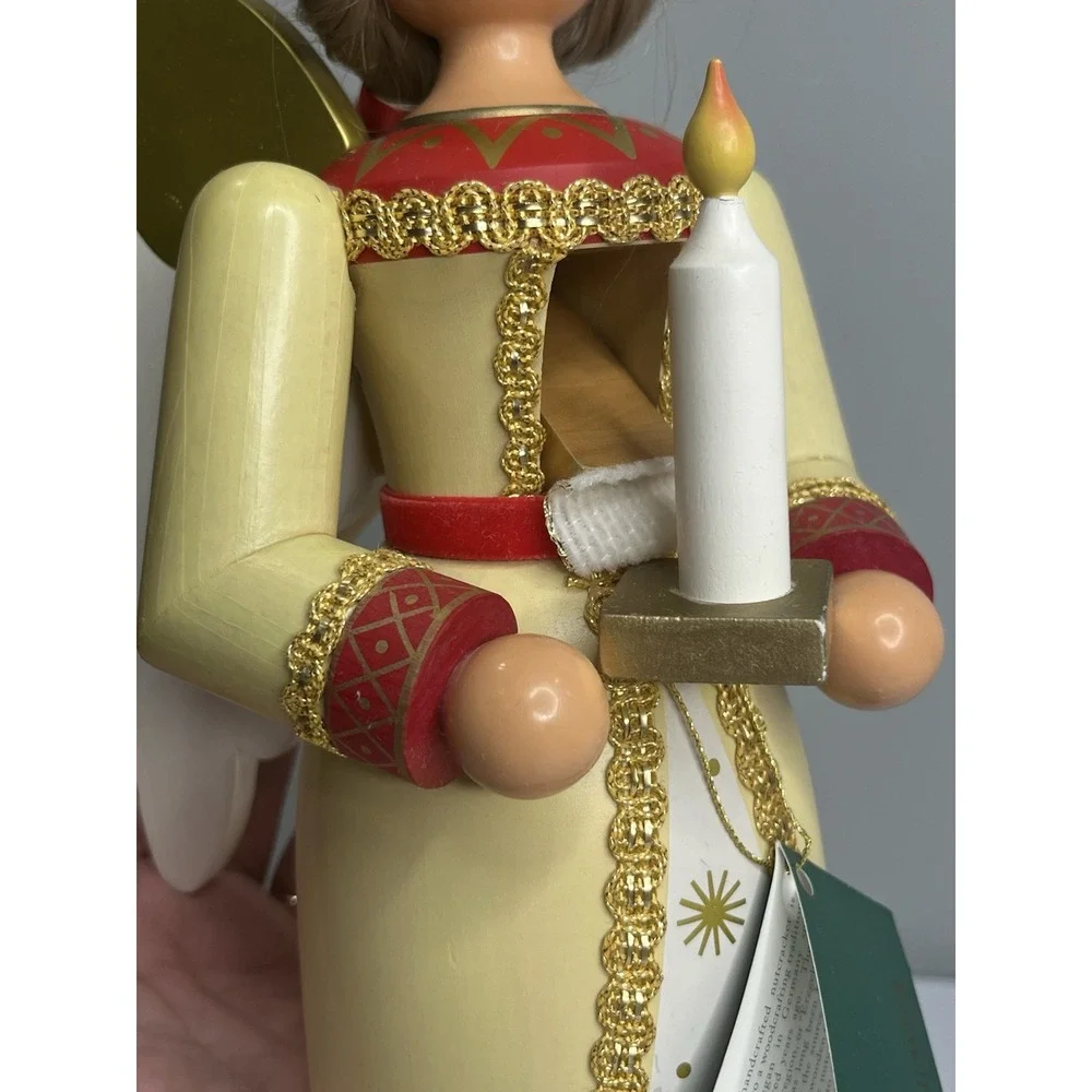 Vtg Erzgebirge Ore Mountain Germany Female‎ Yellow Angel Nutcracker Large